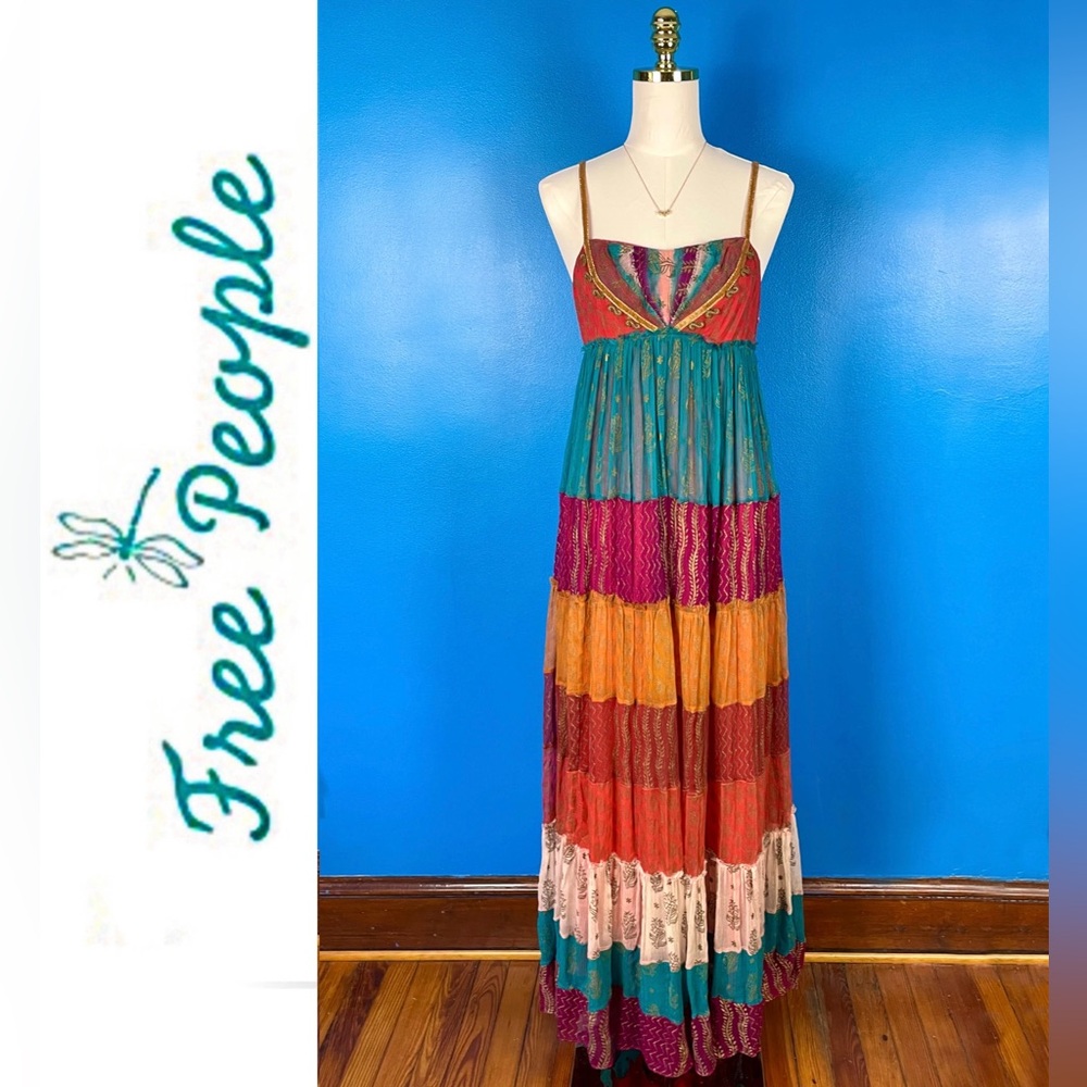 FREE PEOPLE "Gilded Caravan" Tiered Maxi Dress, Size 4, EUC